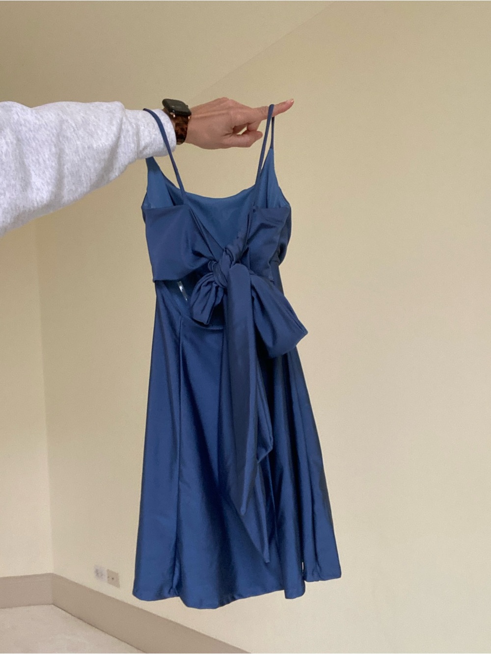 Junior Blue Cowl Neck Spaghetti Strap Dress - Picture 2 of 3